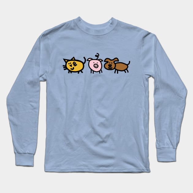 Cute Animals Cat Pig Dog for Kids Long Sleeve T-Shirt by ellenhenryart